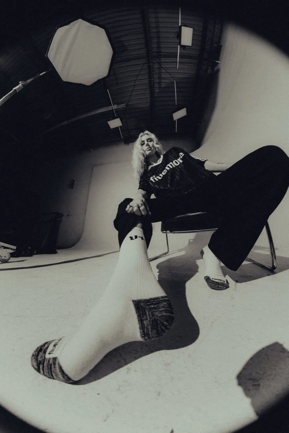 On set, socks toward camera